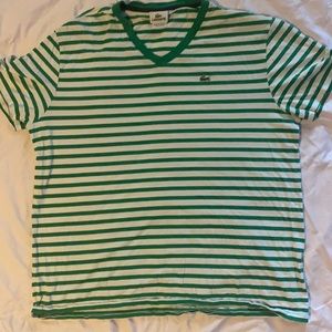 COPY - Lacoste green and white striped v neck t shirt